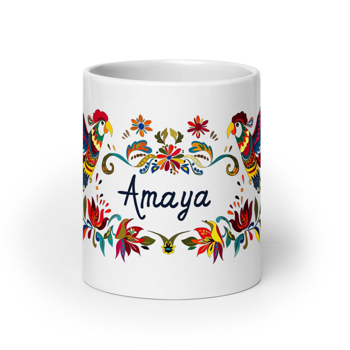 Amaya Exclusive Name Art Piece Home Office Work Coffee Mug Mexican Spanish Pride Gift Cup One - Of - A - Kind Calligraphy White Glossy Mug | A20 - Mexicada