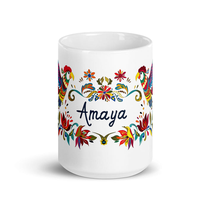 Amaya Exclusive Name Art Piece Home Office Work Coffee Mug Mexican Spanish Pride Gift Cup One - Of - A - Kind Calligraphy White Glossy Mug | A20 - Mexicada