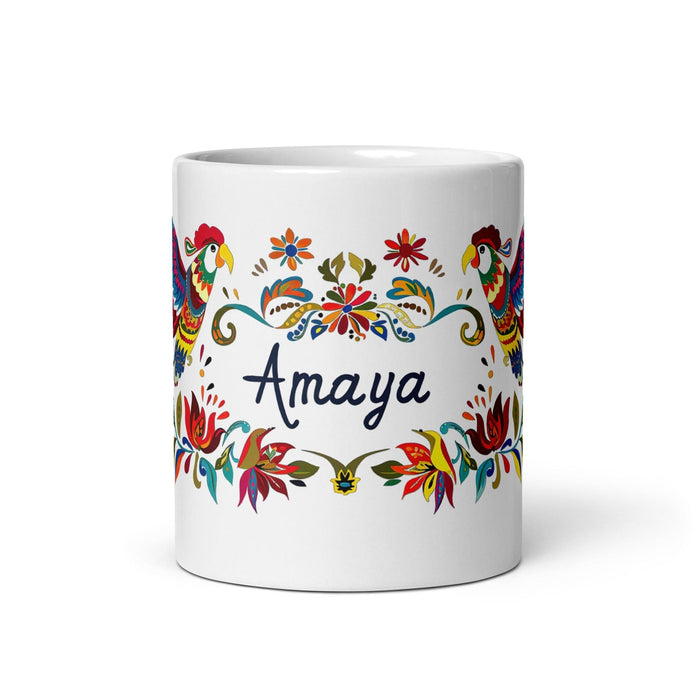 Amaya Exclusive Name Art Piece Home Office Work Coffee Mug Mexican Spanish Pride Gift Cup One-Of-A-Kind Calligraphy White Glossy Mug | A20 Mexicada