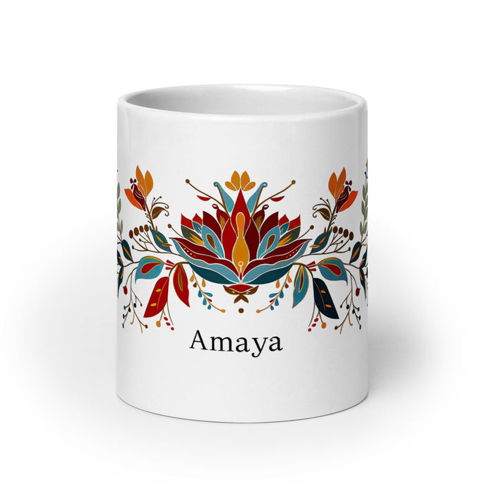 Amaya Exclusive Name Art Piece Home Office Work Coffee Mug Mexican Spanish Pride Gift Cup One-Of-A-Kind Calligraphy White Glossy Mug | A21 Mexicada