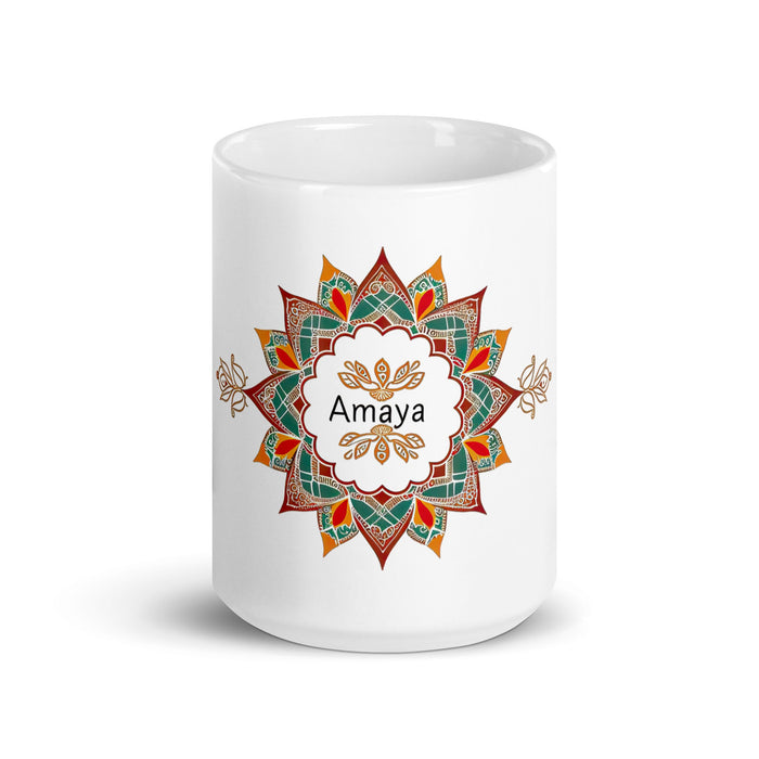 Amaya Exclusive Name Art Piece Home Office Work Coffee Mug Mexican Spanish Pride Gift Cup One - Of - A - Kind Calligraphy White Glossy Mug | A22 - Mexicada