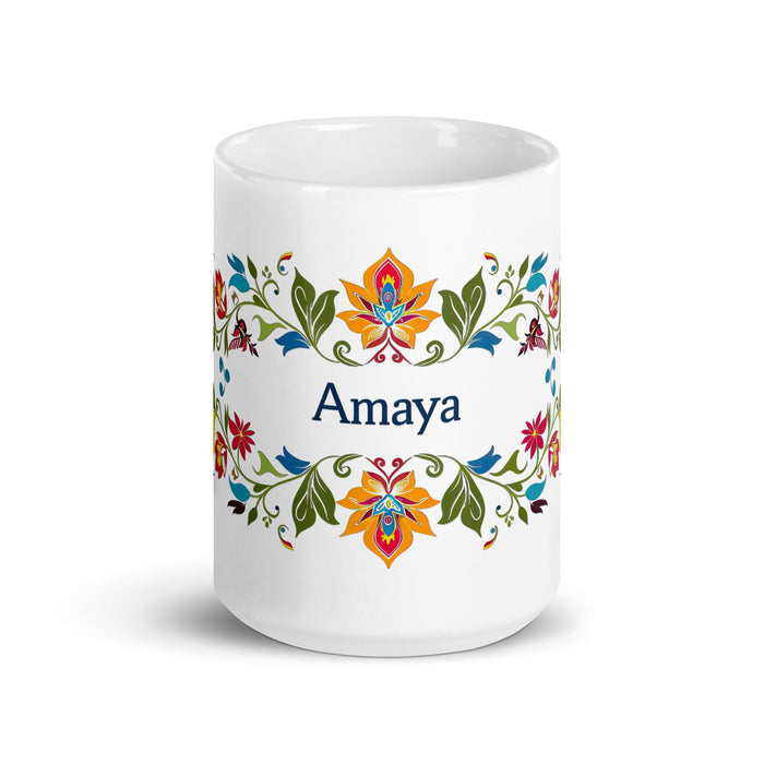 Amaya Exclusive Name Art Piece Home Office Work Coffee Mug Mexican Spanish Pride Gift Cup One - Of - A - Kind Calligraphy White Glossy Mug | A23 - Mexicada