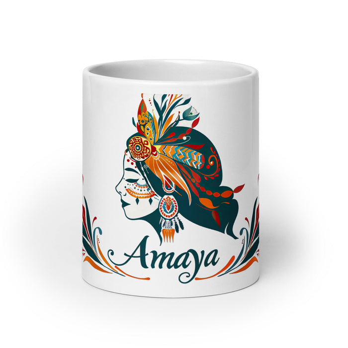 Amaya Exclusive Name Art Piece Home Office Work Coffee Mug Mexican Spanish Pride Gift Cup One - Of - A - Kind Calligraphy White Glossy Mug | A25 - Mexicada