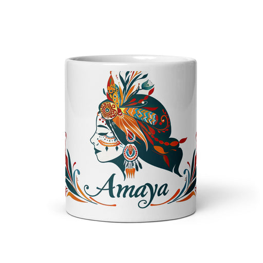 Amaya Exclusive Name Art Piece Home Office Work Coffee Mug Mexican Spanish Pride Gift Cup One - Of - A - Kind Calligraphy White Glossy Mug | A25 - Mexicada