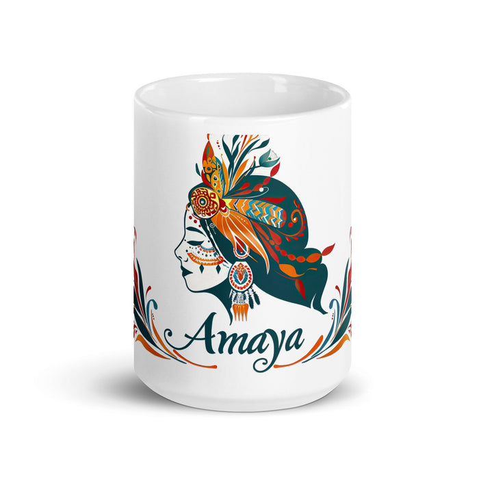 Amaya Exclusive Name Art Piece Home Office Work Coffee Mug Mexican Spanish Pride Gift Cup One - Of - A - Kind Calligraphy White Glossy Mug | A25 - Mexicada