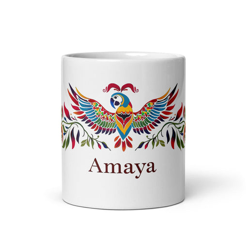 Amaya Exclusive Name Art Piece Home Office Work Coffee Mug Mexican Spanish Pride Gift Cup One-Of-A-Kind Calligraphy White Glossy Mug | A3 Mexicada