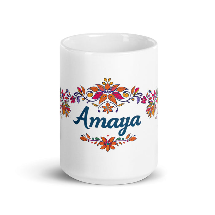 Amaya Exclusive Name Art Piece Home Office Work Coffee Mug Mexican Spanish Pride Gift Cup One - Of - A - Kind Calligraphy White Glossy Mug | A4 - Mexicada