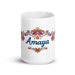 Amaya Exclusive Name Art Piece Home Office Work Coffee Mug Mexican Spanish Pride Gift Cup One-Of-A-Kind Calligraphy White Glossy Mug | A4 Mexicada