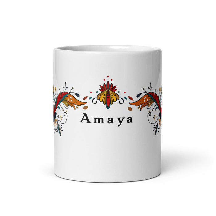 Amaya Exclusive Name Art Piece Home Office Work Coffee Mug Mexican Spanish Pride Gift Cup One - Of - A - Kind Calligraphy White Glossy Mug | A5 - Mexicada