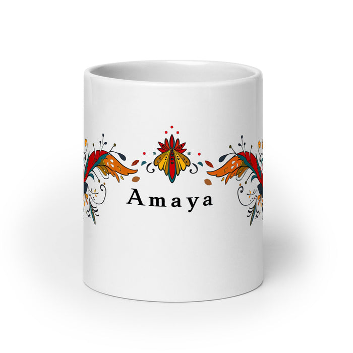 Amaya Exclusive Name Art Piece Home Office Work Coffee Mug Mexican Spanish Pride Gift Cup One - Of - A - Kind Calligraphy White Glossy Mug | A5 - Mexicada