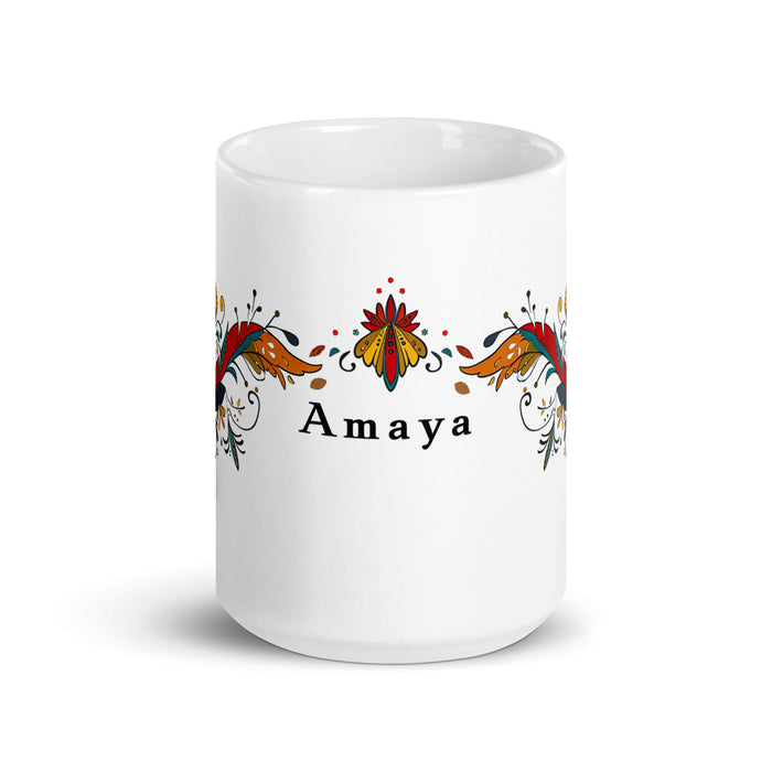 Amaya Exclusive Name Art Piece Home Office Work Coffee Mug Mexican Spanish Pride Gift Cup One - Of - A - Kind Calligraphy White Glossy Mug | A5 - Mexicada