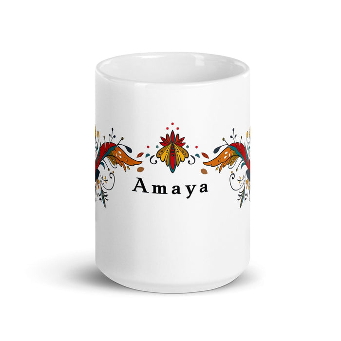 Amaya Exclusive Name Art Piece Home Office Work Coffee Mug Mexican Spanish Pride Gift Cup One-Of-A-Kind Calligraphy White Glossy Mug | A5 Mexicada