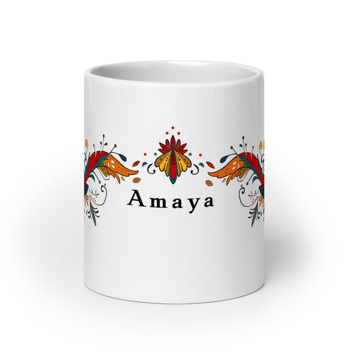 Amaya Exclusive Name Art Piece Home Office Work Coffee Mug Mexican Spanish Pride Gift Cup One-Of-A-Kind Calligraphy White Glossy Mug | A5 Mexicada