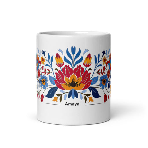 Amaya Exclusive Name Art Piece Home Office Work Coffee Mug Mexican Spanish Pride Gift Cup One - Of - A - Kind Calligraphy White Glossy Mug | A6 - Mexicada