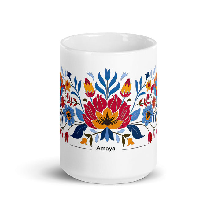 Amaya Exclusive Name Art Piece Home Office Work Coffee Mug Mexican Spanish Pride Gift Cup One - Of - A - Kind Calligraphy White Glossy Mug | A6 - Mexicada