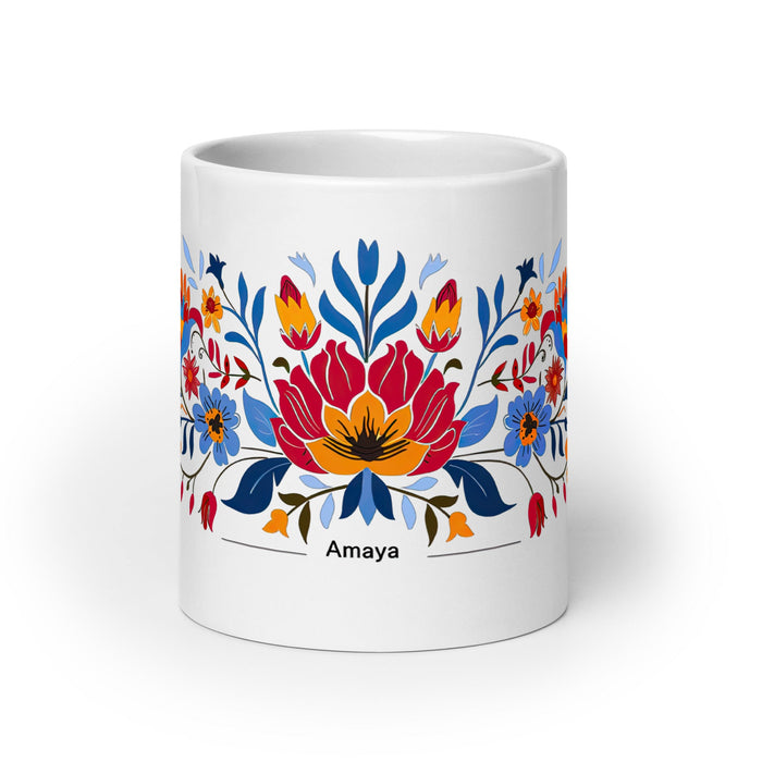 Amaya Exclusive Name Art Piece Home Office Work Coffee Mug Mexican Spanish Pride Gift Cup One - Of - A - Kind Calligraphy White Glossy Mug | A6 - Mexicada