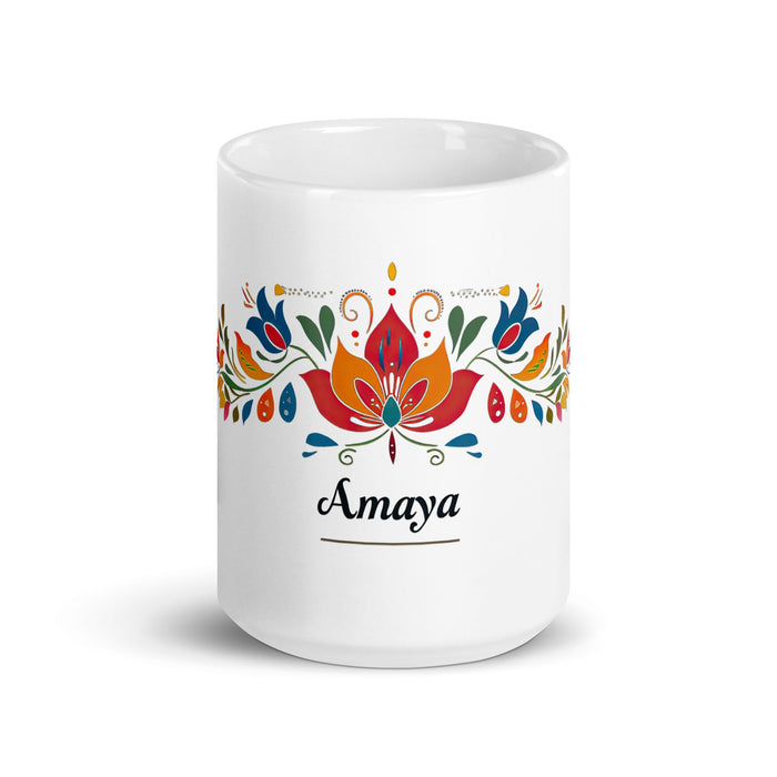 Amaya Exclusive Name Art Piece Home Office Work Coffee Mug Mexican Spanish Pride Gift Cup One - Of - A - Kind Calligraphy White Glossy Mug | A8 - Mexicada