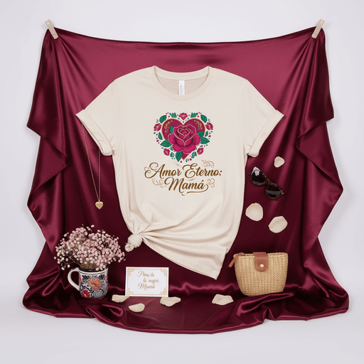 Amor Eterno Mamá T-Shirt, Mother's Day Gift, Corazón Floral Tee, Spanish Mom Shirt, Rose Heart Design, Día de las Madres, Unisex Jersey Short Sleeve T-Shirt Mexicada