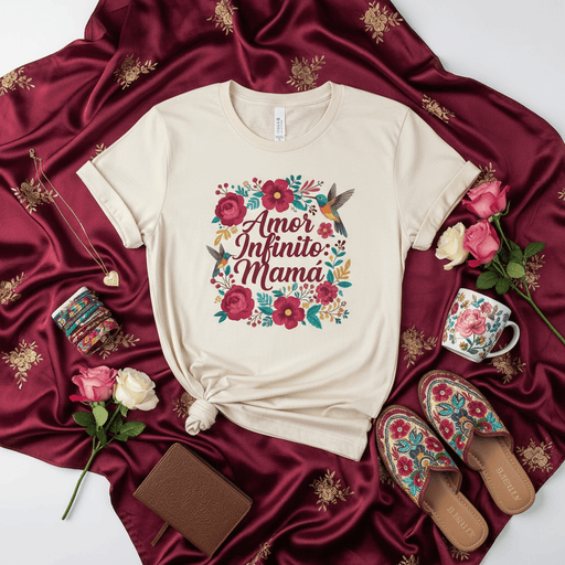 Amor Infinito Mamá T-Shirt, Mother's Day Gift, Spanish Shirt for Mom, Floral Design with Hummingbirds, Cute Hispanic Mother Tee, Día de la Madre Gift Idea Mexicada