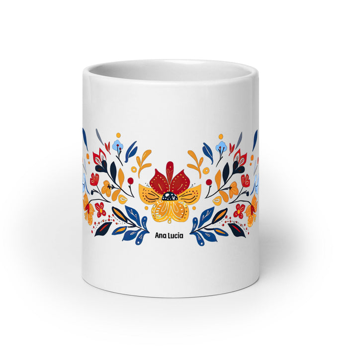 Ana Lucía Exclusive Name Art Piece Home Office Work Coffee Mug Mexican Spanish Pride Gift Cup One - Of - A - Kind Calligraphy White Glossy Mug | A10 - Mexicada