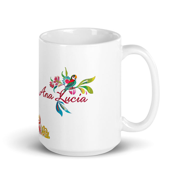 Ana Lucía Exclusive Name Art Piece Home Office Work Coffee Mug Mexican Spanish Pride Gift Cup One - Of - A - Kind Calligraphy White Glossy Mug | A11 - Mexicada