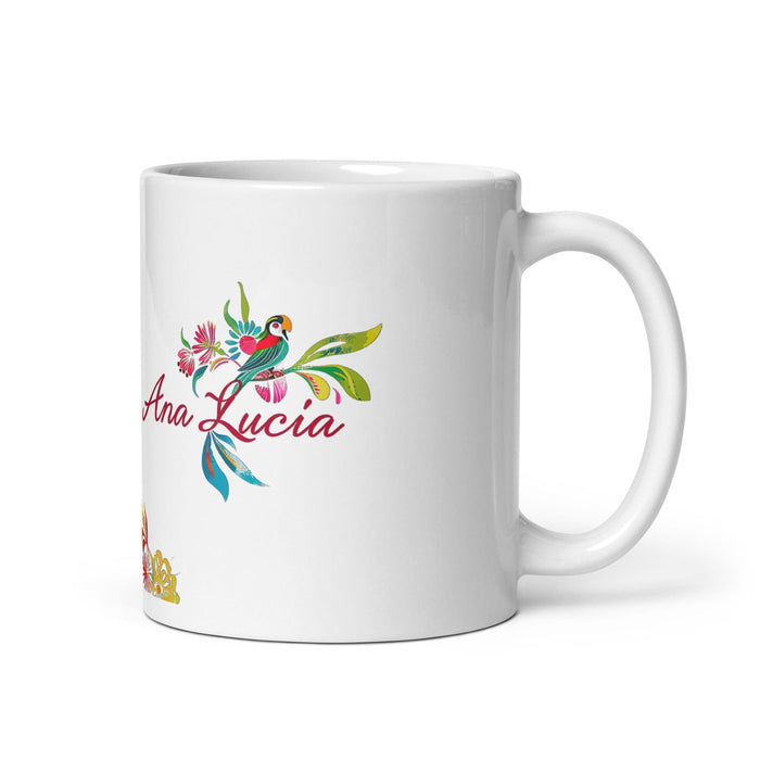 Ana Lucía Exclusive Name Art Piece Home Office Work Coffee Mug Mexican Spanish Pride Gift Cup One-Of-A-Kind Calligraphy White Glossy Mug | A11 Mexicada 11 oz