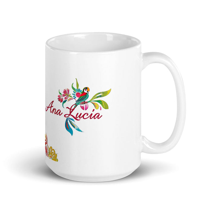 Ana Lucía Exclusive Name Art Piece Home Office Work Coffee Mug Mexican Spanish Pride Gift Cup One-Of-A-Kind Calligraphy White Glossy Mug | A11 Mexicada 15 oz