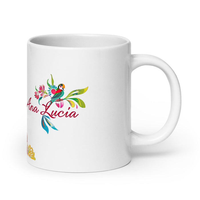 Ana Lucía Exclusive Name Art Piece Home Office Work Coffee Mug Mexican Spanish Pride Gift Cup One-Of-A-Kind Calligraphy White Glossy Mug | A11 Mexicada 20 oz