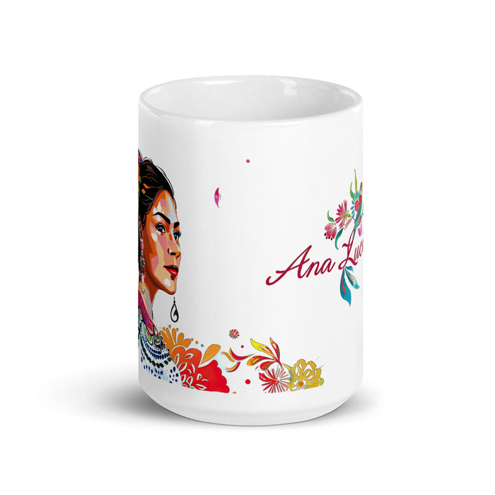 Ana Lucía Exclusive Name Art Piece Home Office Work Coffee Mug Mexican Spanish Pride Gift Cup One-Of-A-Kind Calligraphy White Glossy Mug | A11 Mexicada