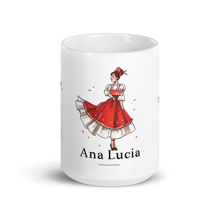 Ana Lucía Exclusive Name Art Piece Home Office Work Coffee Mug Mexican Spanish Pride Gift Cup One - Of - A - Kind Calligraphy White Glossy Mug | A12 - Mexicada