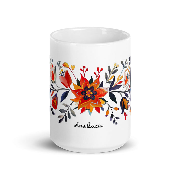 Ana Lucía Exclusive Name Art Piece Home Office Work Coffee Mug Mexican Spanish Pride Gift Cup One - Of - A - Kind Calligraphy White Glossy Mug | A13 - Mexicada