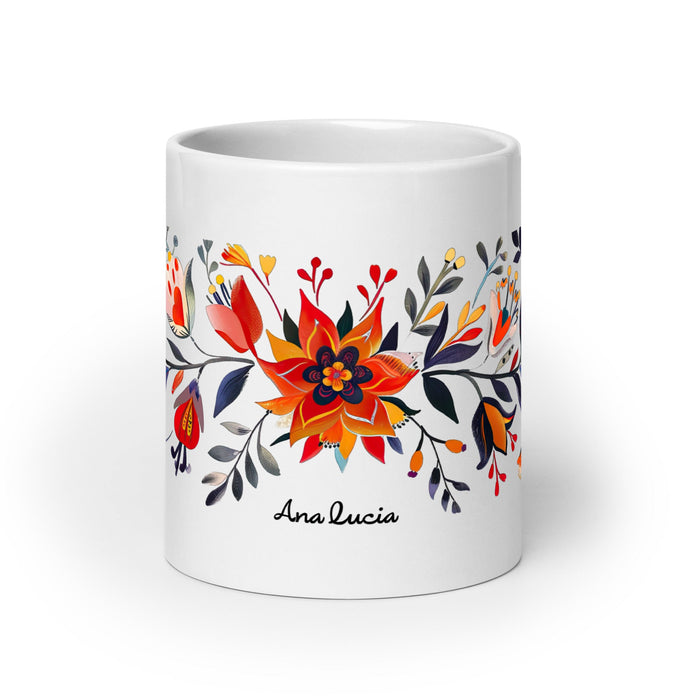 Ana Lucía Exclusive Name Art Piece Home Office Work Coffee Mug Mexican Spanish Pride Gift Cup One - Of - A - Kind Calligraphy White Glossy Mug | A13 - Mexicada