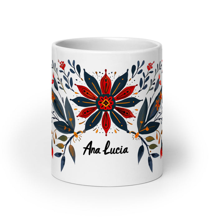 Ana Lucía Exclusive Name Art Piece Home Office Work Coffee Mug Mexican Spanish Pride Gift Cup One - Of - A - Kind Calligraphy White Glossy Mug | A14 - Mexicada