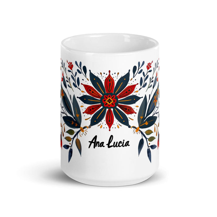 Ana Lucía Exclusive Name Art Piece Home Office Work Coffee Mug Mexican Spanish Pride Gift Cup One-Of-A-Kind Calligraphy White Glossy Mug | A14 Mexicada