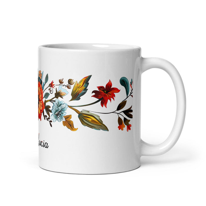 Ana Lucía Exclusive Name Art Piece Home Office Work Coffee Mug Mexican Spanish Pride Gift Cup One-Of-A-Kind Calligraphy White Glossy Mug | A2 Mexicada 11 oz