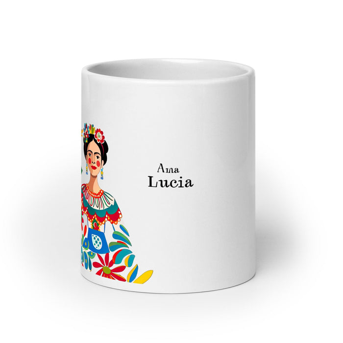 Ana Lucía Exclusive Name Art Piece Home Office Work Coffee Mug Mexican Spanish Pride Gift Cup One-Of-A-Kind Calligraphy White Glossy Mug | A3 Mexicada