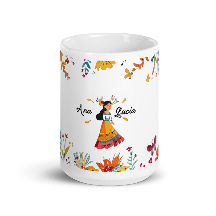 Ana Lucía Exclusive Name Art Piece Home Office Work Coffee Mug Mexican Spanish Pride Gift Cup One - Of - A - Kind Calligraphy White Glossy Mug | A4 - Mexicada