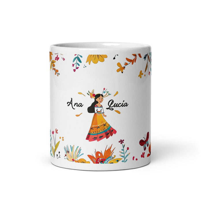 Ana Lucía Exclusive Name Art Piece Home Office Work Coffee Mug Mexican Spanish Pride Gift Cup One-Of-A-Kind Calligraphy White Glossy Mug | A4 Mexicada