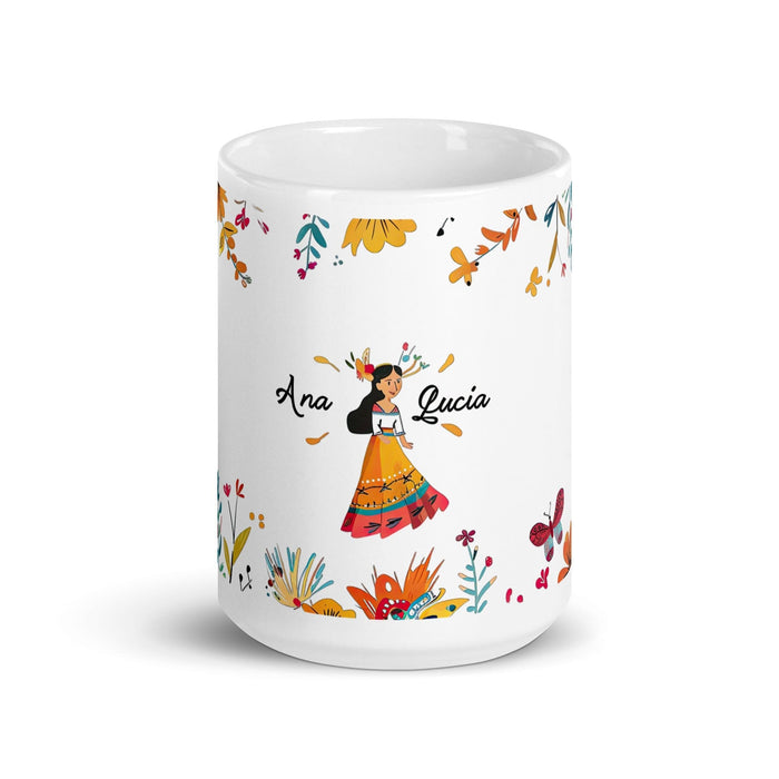 Ana Lucía Exclusive Name Art Piece Home Office Work Coffee Mug Mexican Spanish Pride Gift Cup One-Of-A-Kind Calligraphy White Glossy Mug | A4 Mexicada