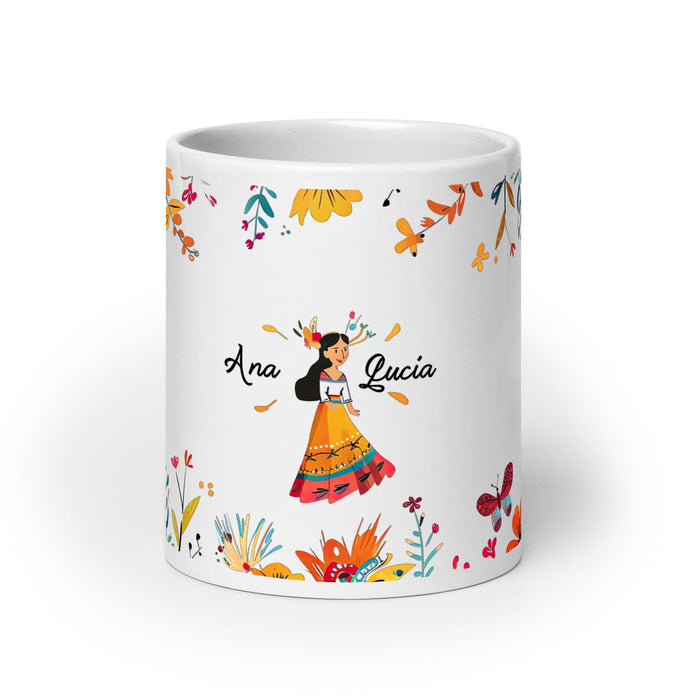 Ana Lucía Exclusive Name Art Piece Home Office Work Coffee Mug Mexican Spanish Pride Gift Cup One-Of-A-Kind Calligraphy White Glossy Mug | A4 Mexicada