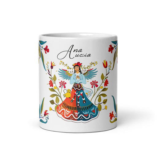 Ana Lucía Exclusive Name Art Piece Home Office Work Coffee Mug Mexican Spanish Pride Gift Cup One - Of - A - Kind Calligraphy White Glossy Mug | A5 - Mexicada