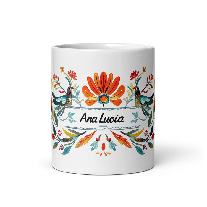 Ana Lucía Exclusive Name Art Piece Home Office Work Coffee Mug Mexican Spanish Pride Gift Cup One-Of-A-Kind Calligraphy White Glossy Mug | A6 Mexicada