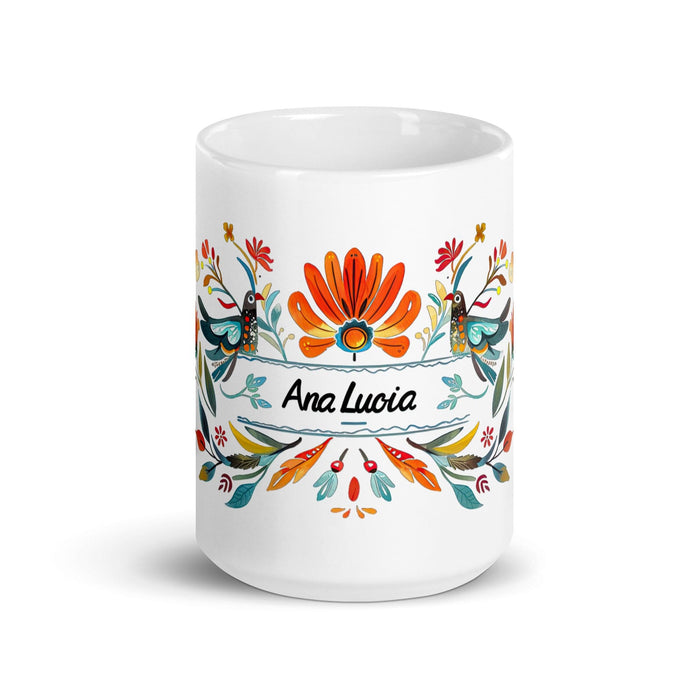 Ana Lucía Exclusive Name Art Piece Home Office Work Coffee Mug Mexican Spanish Pride Gift Cup One-Of-A-Kind Calligraphy White Glossy Mug | A6 Mexicada