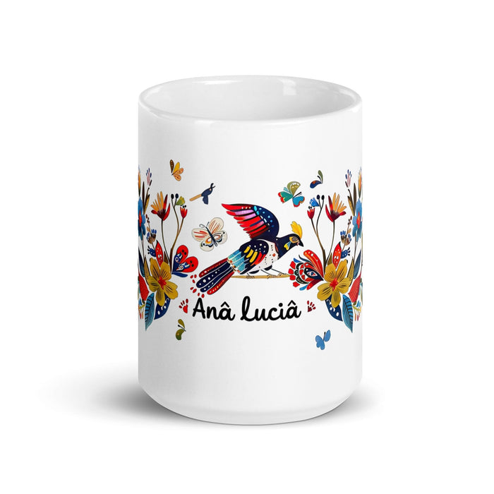 Ana Lucía Exclusive Name Art Piece Home Office Work Coffee Mug Mexican Spanish Pride Gift Cup One - Of - A - Kind Calligraphy White Glossy Mug | A7 - Mexicada