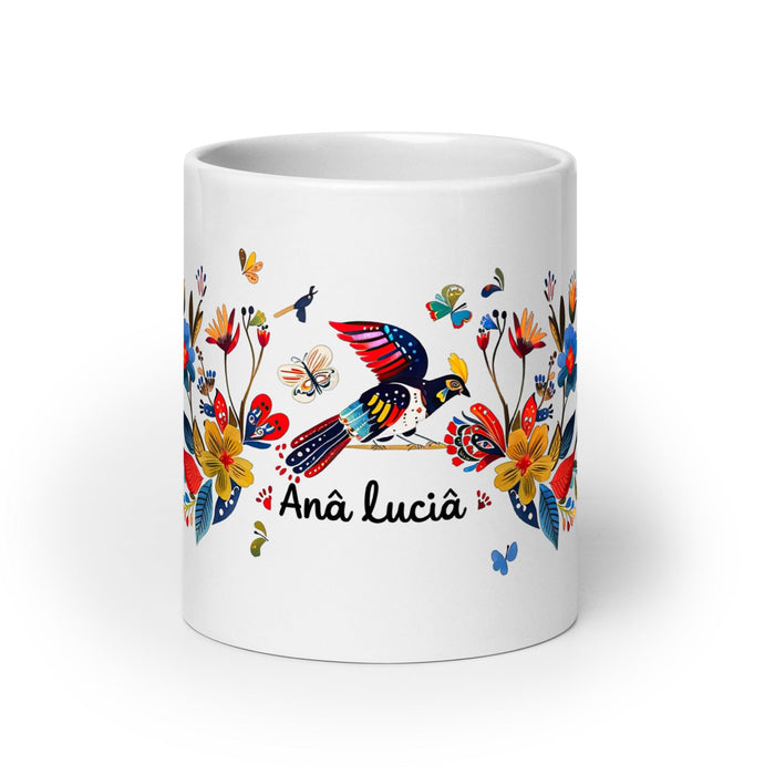 Ana Lucía Exclusive Name Art Piece Home Office Work Coffee Mug Mexican Spanish Pride Gift Cup One-Of-A-Kind Calligraphy White Glossy Mug | A7 Mexicada