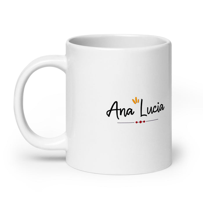 Ana Lucía Exclusive Name Art Piece Home Office Work Coffee Mug Mexican Spanish Pride Gift Cup One - Of - A - Kind Calligraphy White Glossy Mug | A9 - Mexicada