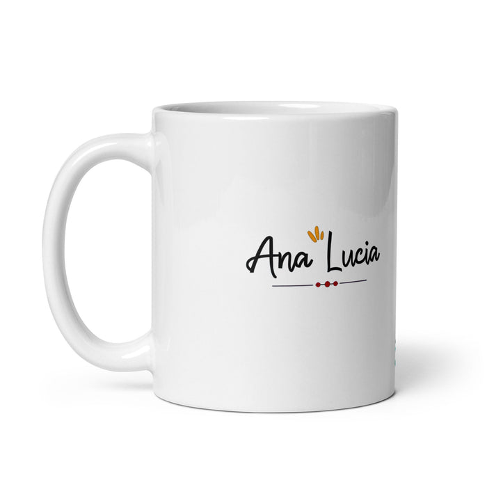 Ana Lucía Exclusive Name Art Piece Home Office Work Coffee Mug Mexican Spanish Pride Gift Cup One - Of - A - Kind Calligraphy White Glossy Mug | A9 - Mexicada