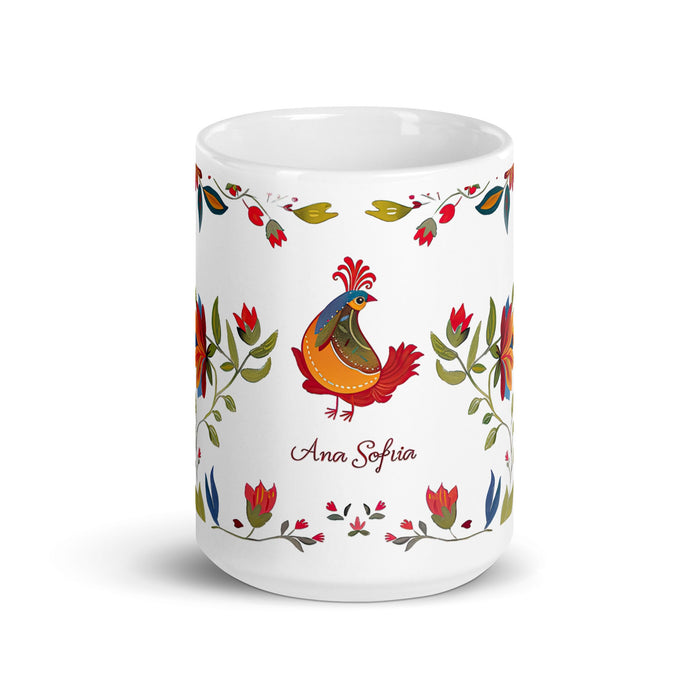 Ana Sofía Exclusive Name Art Piece Home Office Work Coffee Mug Mexican Spanish Pride Gift Cup One - Of - A - Kind Calligraphy White Glossy Mug | A2 - Mexicada