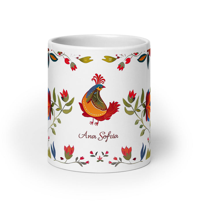 Ana Sofía Exclusive Name Art Piece Home Office Work Coffee Mug Mexican Spanish Pride Gift Cup One - Of - A - Kind Calligraphy White Glossy Mug | A2 - Mexicada