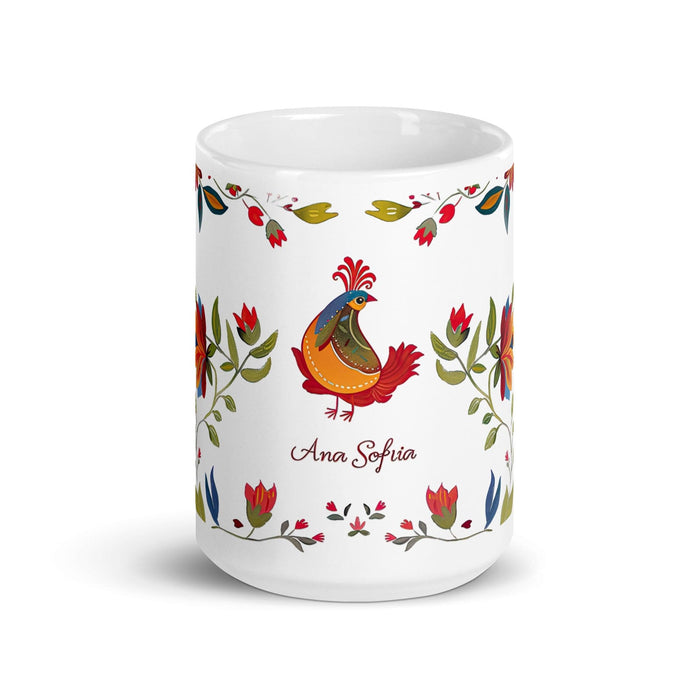 Ana Sofía Exclusive Name Art Piece Home Office Work Coffee Mug Mexican Spanish Pride Gift Cup One-Of-A-Kind Calligraphy White Glossy Mug | A2 Mexicada